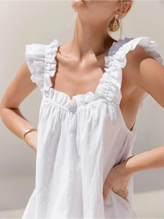 White Ruffled Women's Sleepwear Set - Picture 5 of 6